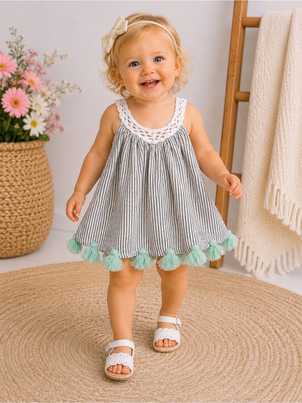 Catalonia de Mila Handmade Mexican Stripe Tassel Boho Dress | Size XXS